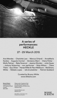 Self-portrait is back to London, in March, for festival Heckle, curated by Bryony White at Bosse and Baum.