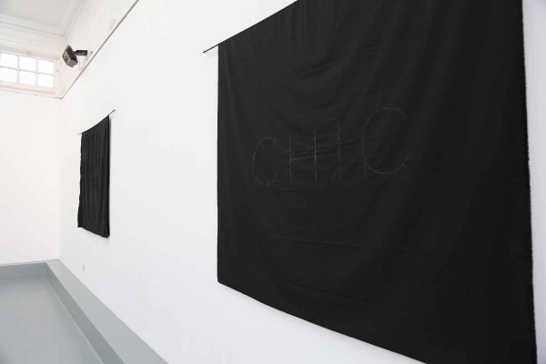 Ana Mendes,&amp;nbsp;Black Cloth, 2023-ongoing, installation (black cloth, embroidering, hair, concrete steel rods), variable dimensions, exhibition view Lewisham Art House, London, 2023; Photo (c) Ana Mendes
